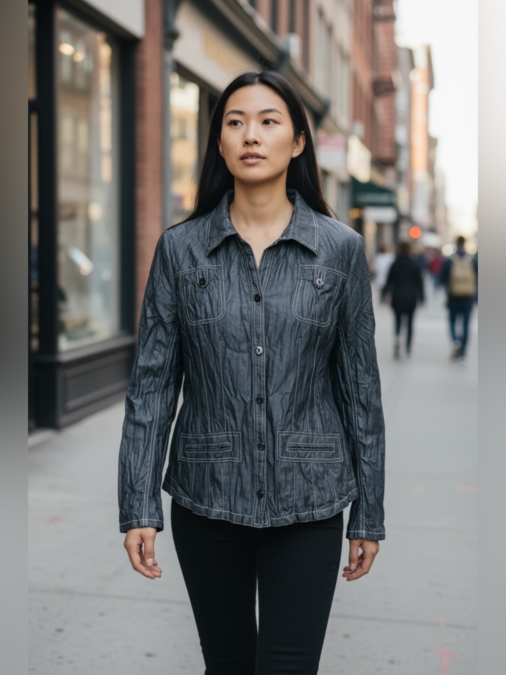 Lightweight Dark Denin Button-Up Shirt Jacket